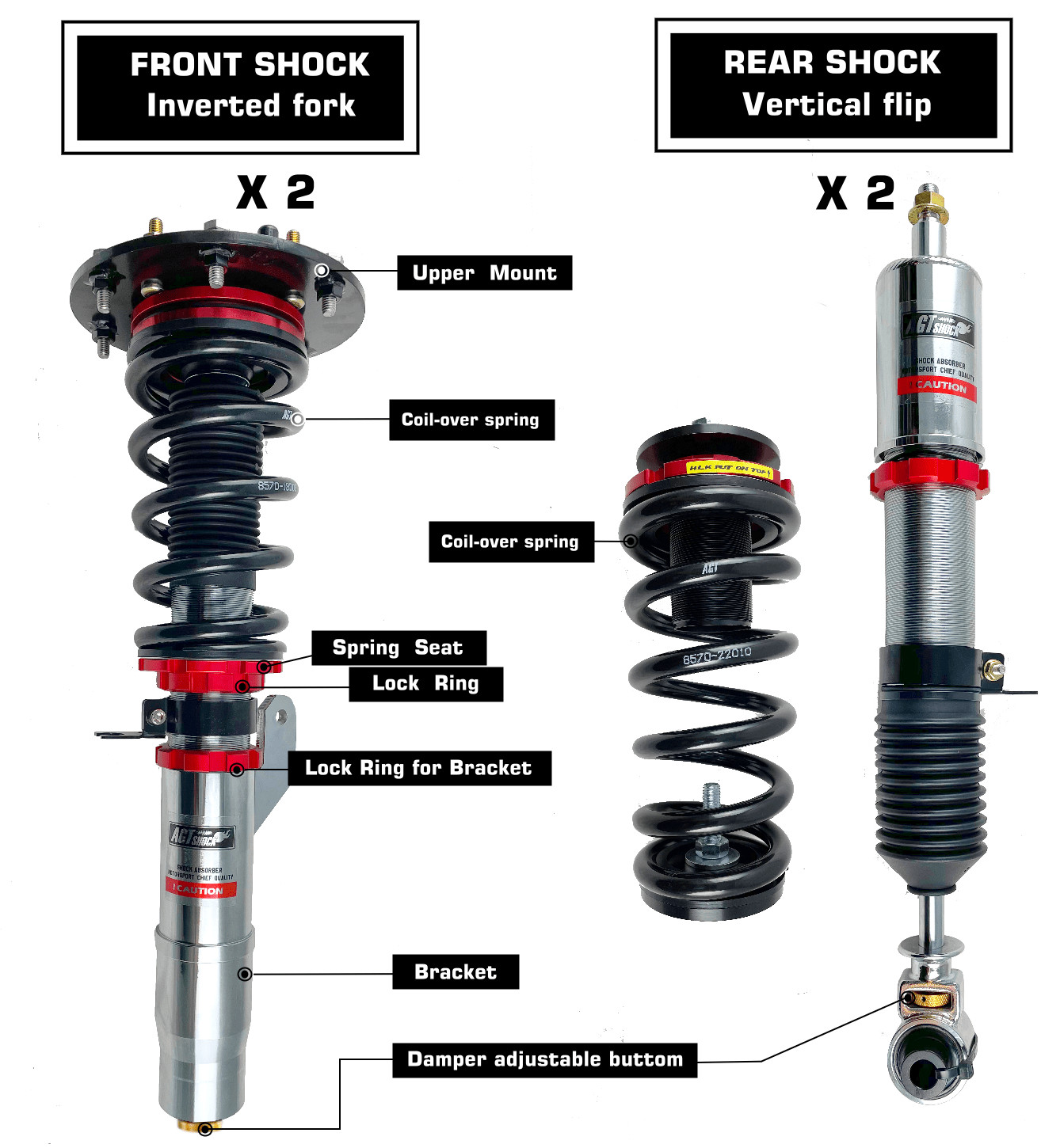 Kies-Motorsports AGT Shock AGT Shock 2014-2020 F82/F83 M4 MK1 Front Inverted Fork/Rear Flip - Front Spring Rate: 7K210 Rear Spring Rate: 10K200