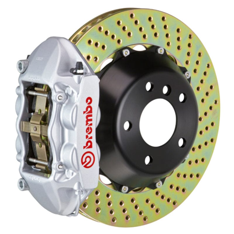 Kies-Motorsports Brembo Brembo 05-07 Quattroporte/08 GranTurismo Rear GT BBK 4 Piston Cast 380x28 2pc Rotor Drilled -Silver