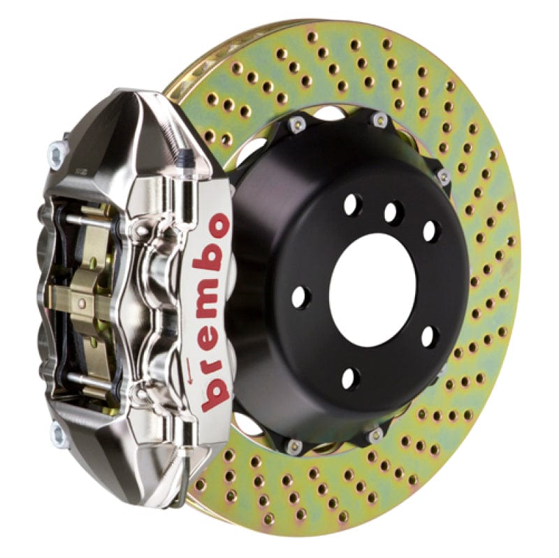 Kies-Motorsports Brembo Brembo 08-15 Lancer Evo X Rear GTR BBK 4 Piston Billet345x28 2pc Rotor Drilled- Nickel Plated