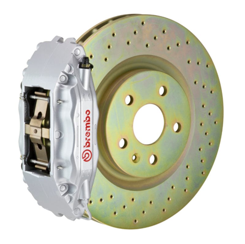 Kies-Motorsports Brembo Brembo 82-89 6-Series Front GT BBK 4 Piston Cast 2pc 332x32 1pc Rotor Drilled-Silver