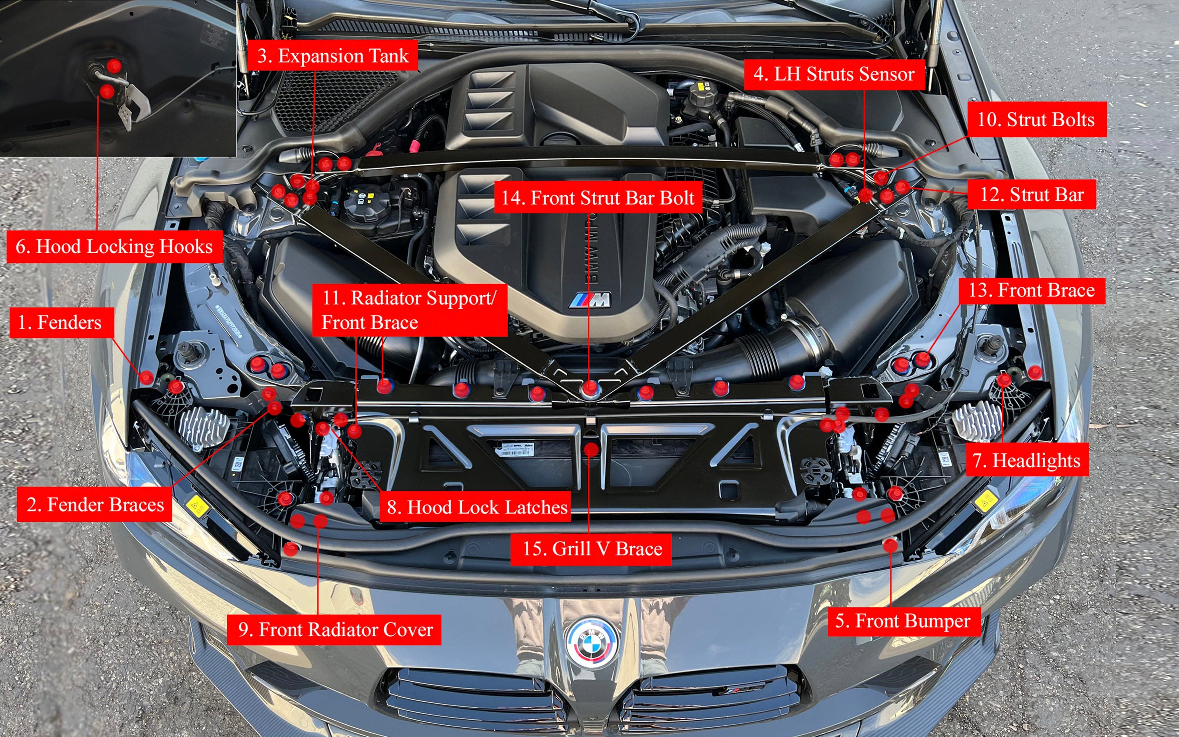 Kies-Motorsports Downstar inc. BMW G8x 2020+ Deluxe Dress Up Hardware Kit (M3/M4)