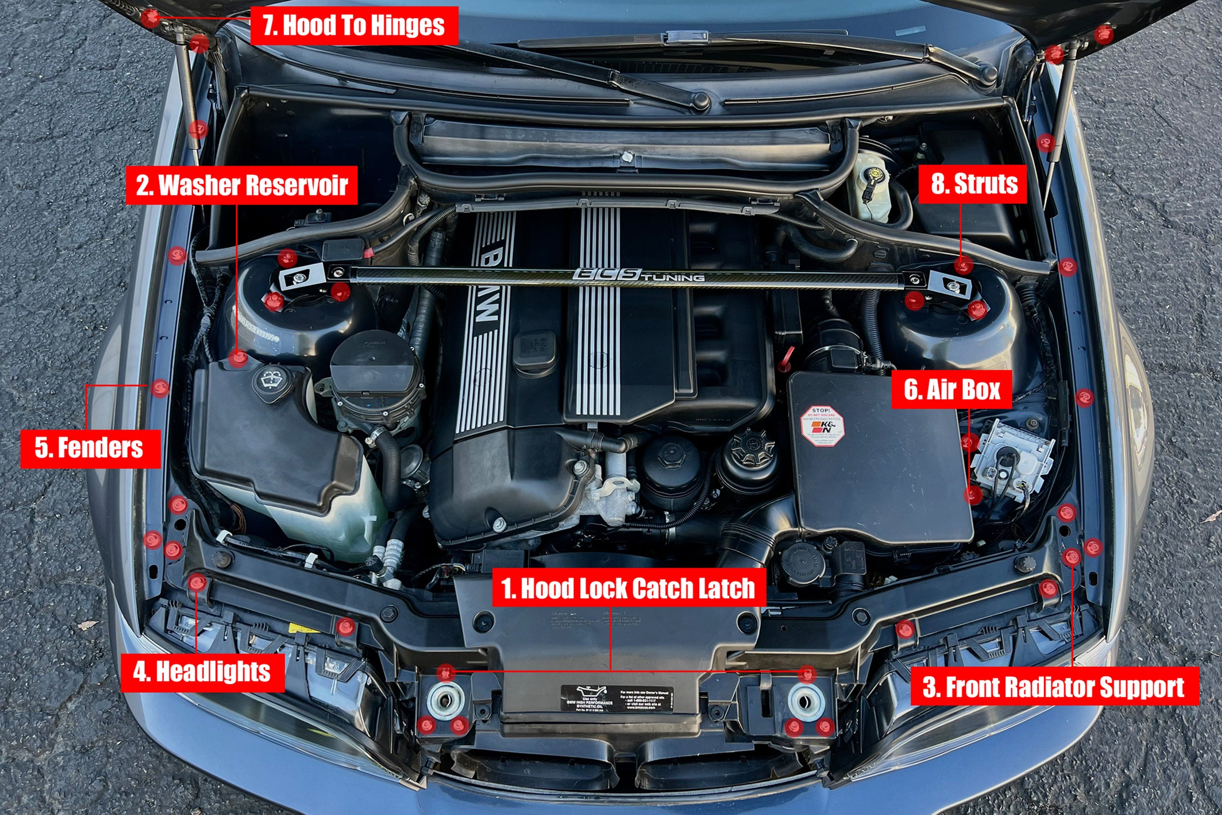 Kies-Motorsports Downstar inc. Titanium BMW E46 2000-2006 Dress Up Hardware Kit