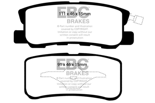 Kies-Motorsports EBC EBC 11-14 Chrysler 200 3.6 Yellowstuff Rear Brake Pads