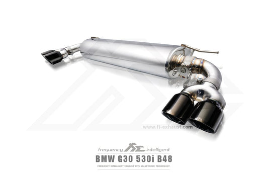 Kies-Motorsports Fi Exhaust BMW Fi Exhaust G30 / G31 530i |B48| 2017+Front Pipe + Mid Pipe + Valvetronic Muffler + Quad Silver Tips (Retains OEM Valve Settings - No Remote)