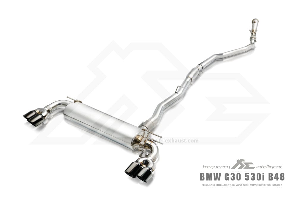 Kies-Motorsports Fi Exhaust BMW Fi Exhaust G30 / G31 530i |B48| 2017+Front Pipe + Mid Pipe + Valvetronic Muffler + Quad Silver Tips (Retains OEM Valve Settings - No Remote)