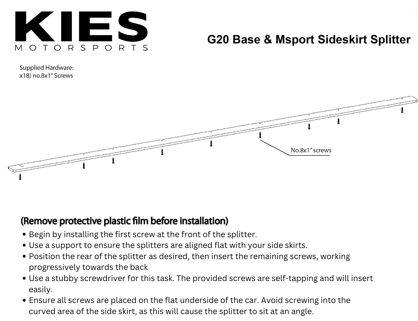 Kies-Motorsports Kies Essential Lip Kits Kies Essential Exterior Trim Kit for BMW G20 Base and M Sport Models