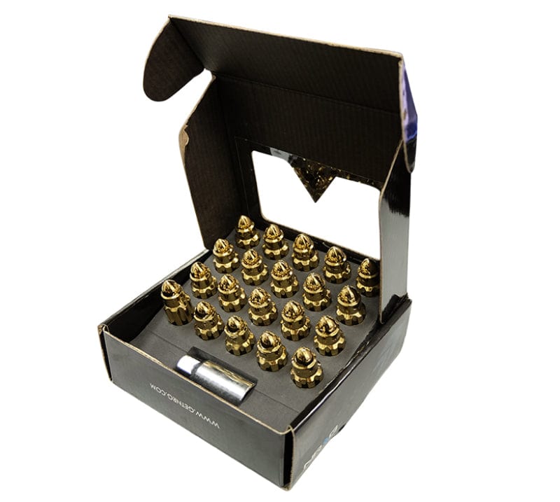 Kies-Motorsports NRG NRG 500 Series M12 X 1.5 Bullet Shape Steel Lug Nut Set - 21 Pc w/Lock Key - Chrome Gold