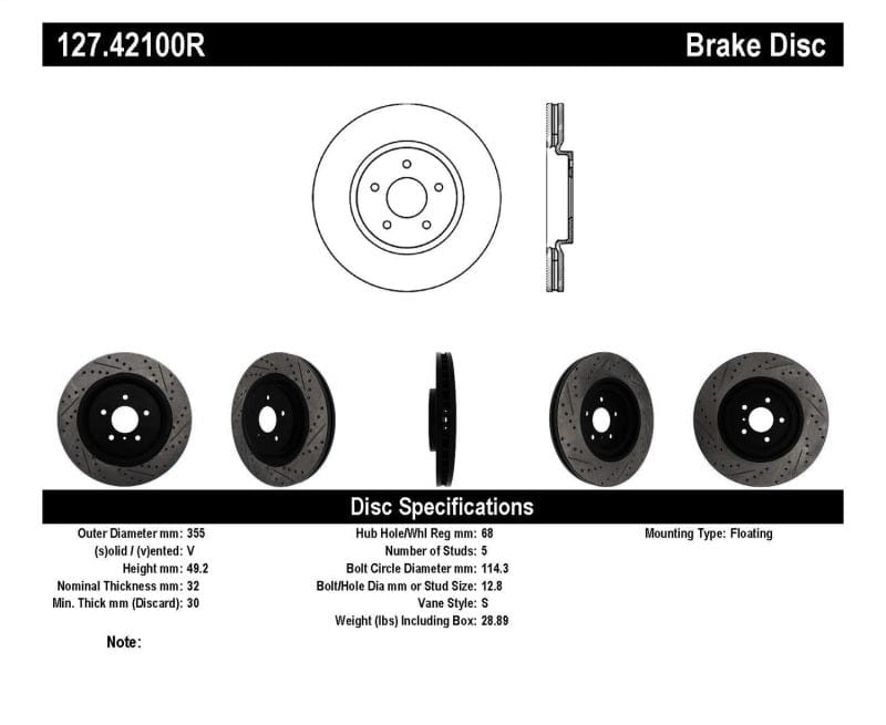 Kies-Motorsports Stoptech StopTech Infiniti G37 / Nissan 370Z SportStop Slotted & Drilled Front Right Rotor