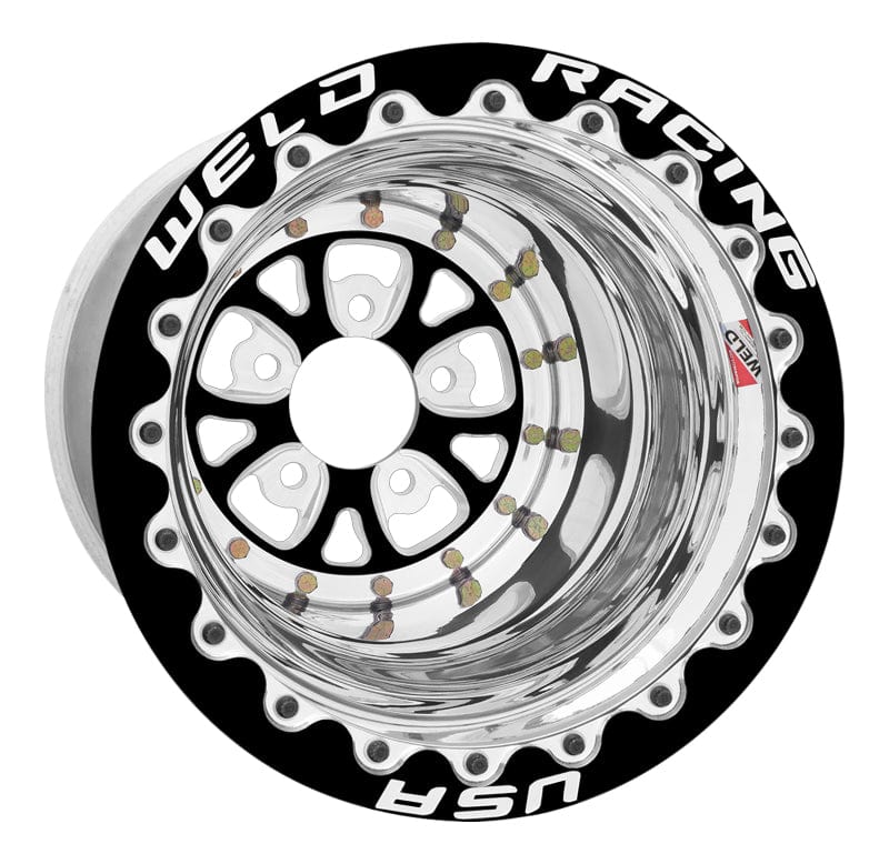 Kies-Motorsports Weld Weld V-Series 15x10 / 5x4.5 BP / 3in. BS Black Center w/ Polished Shell - Black Single Beadlock MT